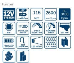 Bosch Professional GDS 12V-115 Solo Accu Slagmoersleutel | 12 Volt | 3/8 Vierkant | Solo [0.601.9E0.101] -Makita Winkel Bosch Blauw GDS 12V 115 Solo 0.601.9E0.101 ext 4